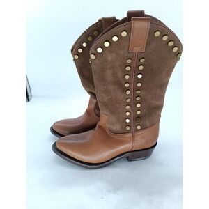 Frye Billy Pull On Stud Boots Womens Sz 6 Brown Suede Leather Western Cowboy s3